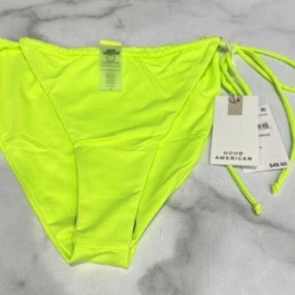 NWT Good American Green Neon Electric Tiny Ties Swim Bottoms Bikini Size Small - Picture 3 of 7